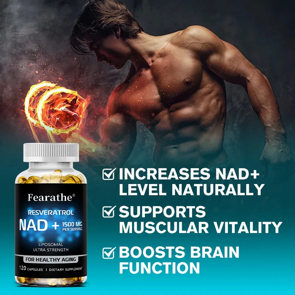NAD+Resveratrol, Anti-Aging, Helps Boost Energy, Promotes Cellular, Brain & Skin Health, Supports Muscle Vitality, 120 Capsules