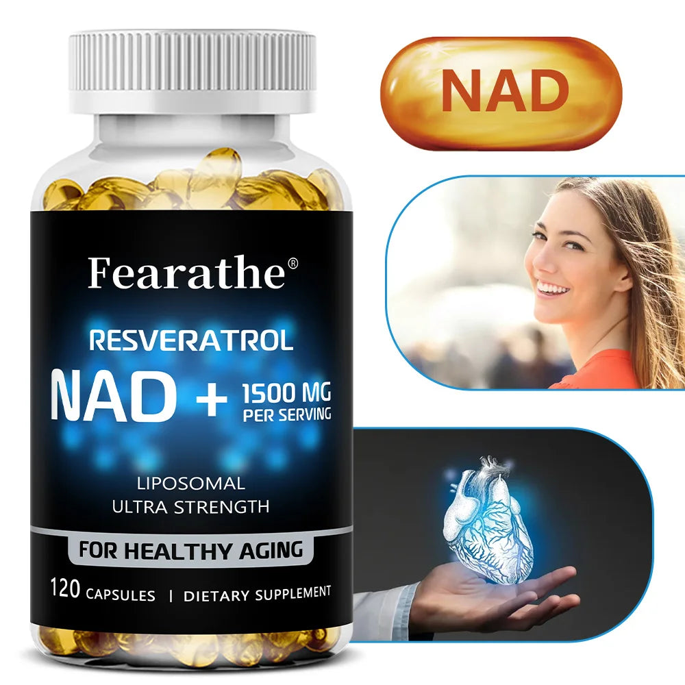 NAD+Resveratrol, Anti-Aging, Helps Boost Energy, Promotes Cellular, Brain & Skin Health, Supports Muscle Vitality, 120 Capsules