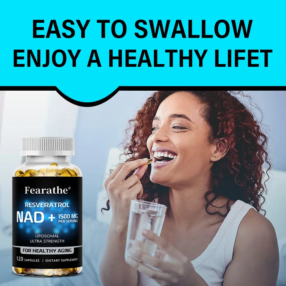 NAD+Resveratrol, Anti-Aging, Helps Boost Energy, Promotes Cellular, Brain & Skin Health, Supports Muscle Vitality, 120 Capsules