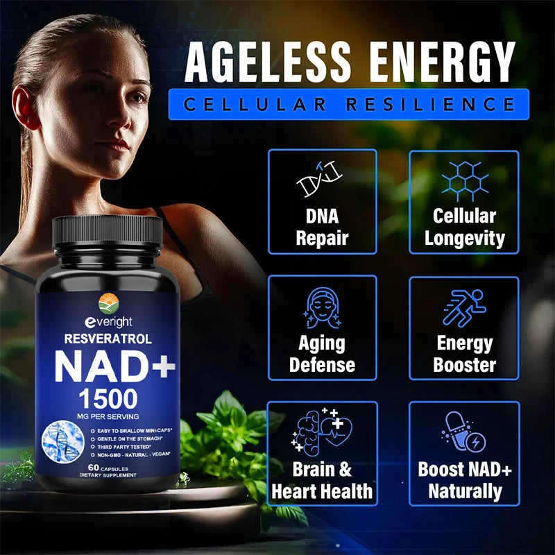 NAD+ Supplements - Anti-Aging Cell Booster, Supports Natural Energy - NAD+ Booster, Immune Suppor t& Promotes Blood Circulation