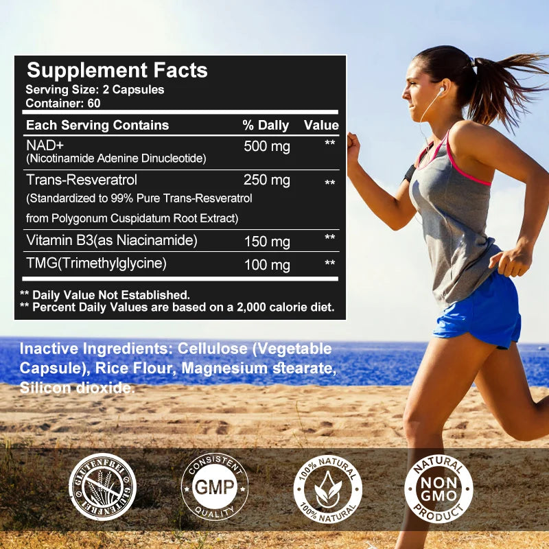 NAD+ Supplements - Anti-Aging Cell Booster, Supports Natural Energy - NAD+ Booster, Immune Suppor t& Promotes Blood Circulation