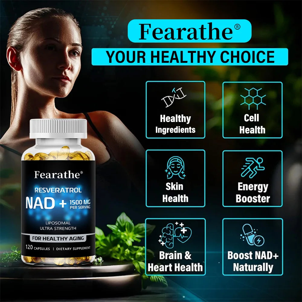 NAD+Resveratrol, Anti-Aging, Helps Boost Energy, Promotes Cellular, Brain & Skin Health, Supports Muscle Vitality, 120 Capsules