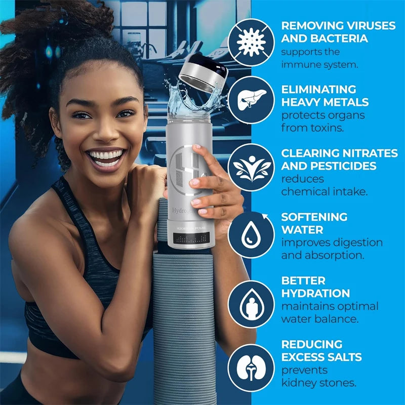Hydrogen Water Bottle Generator 9000 PPB Hydrogen Ionizer Universal Adapter for Home Hydration